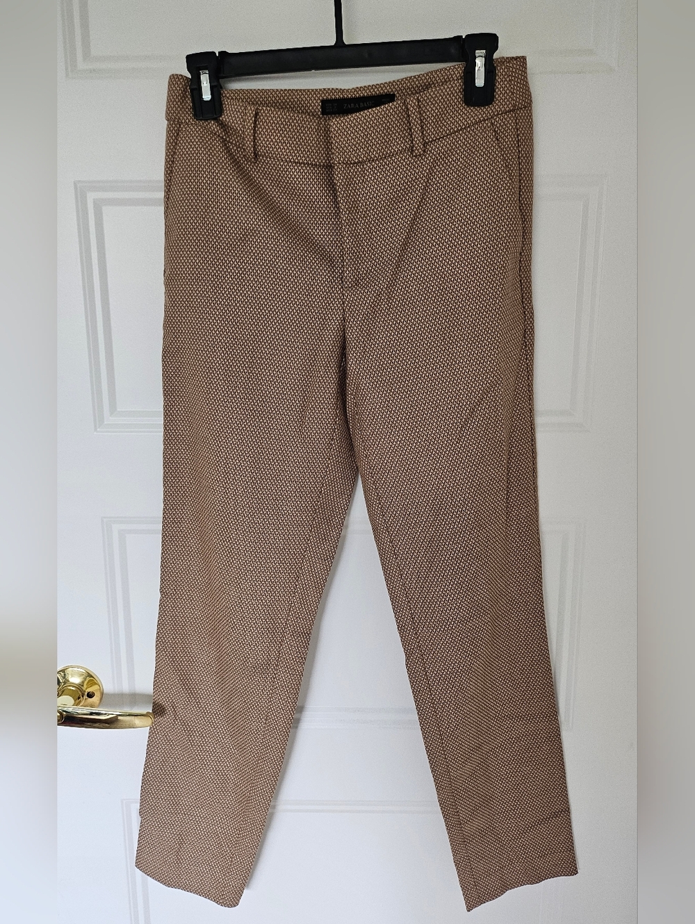 Zara Tan Micro-Pattern Slim Dress Pants